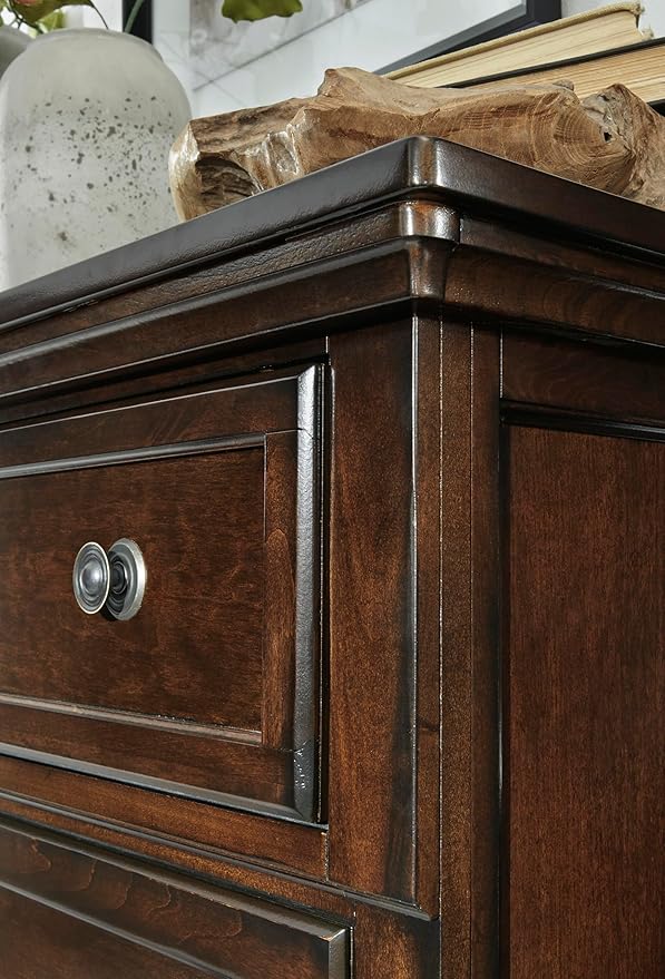 Signature Design by Ashley Porter Traditional 5 Drawer Chest of Drawers, Dark Brown