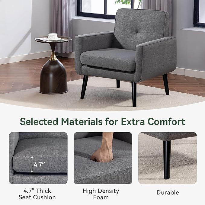Accent Chair Set of 2, Fabric Modern Chair with Wooden Frame, Cozy Armchair Reading Chair with Comfy Back for Apartment, Living Room, Bedroom, Waiting Room, Small Space, Corner, Grey