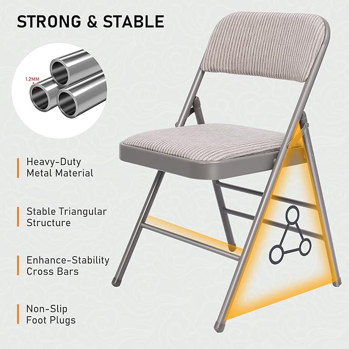 SEALAMB 16 Pack Folding Chairs with Padded Seats & Cushion, Durable Metal Foldable Chairs for Wedding Party, Commercial Chairs for Office School Church Events, 350lb Capacity (Grey-Fabric, 16 Pack)