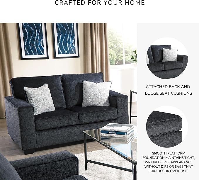 Signature Design by Ashley Altari Modern Loveseat with 2 Accent Pillows, Dark Gray