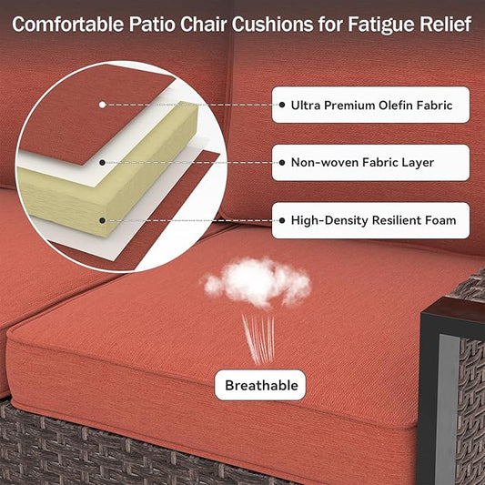 Outdoor Chair Cushions 23" x 24" x 4", Patio Deep Seat Replacement Cushions Set with Zippered Removable Cover, Weather-Resistant Olefin Fabric for Garden Chair Sofa Couch, Set of 5, Red