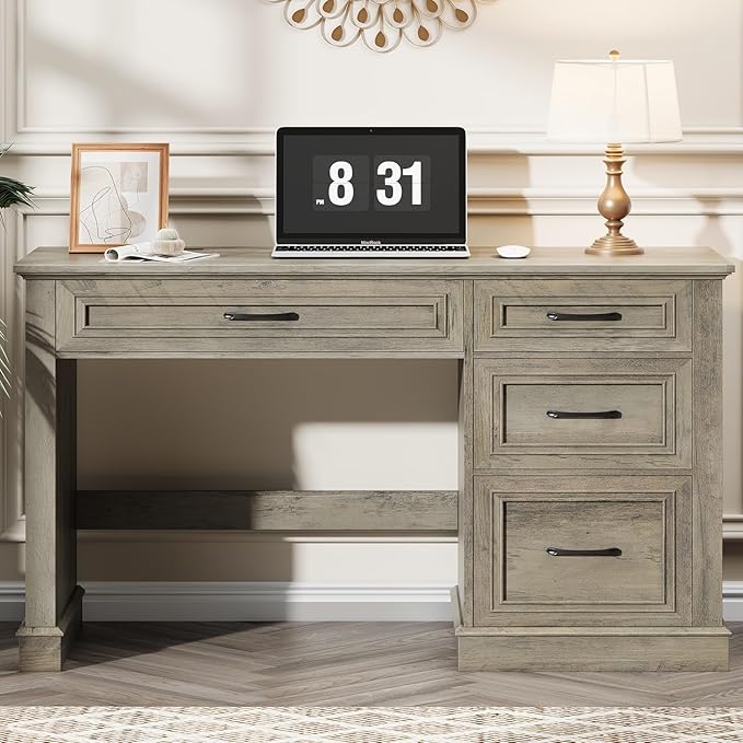 Vabches Farmhouse 47" Executive Desk, Computer Desk with Drawers and File Drawer, Workstation Computer Desk with Charging Station for Home Office,Study,(Dark Grey
