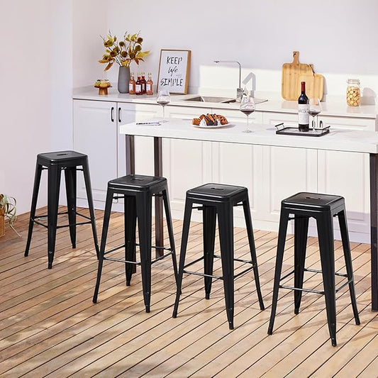 Yaheetech 30 Inch Metal Bar Stools Set of 4, Bar Height Backless Bartools, Industrial Stackable Bar Chairs with Footrest for Kitchen/Dining Room/Bistro/Patio, Black