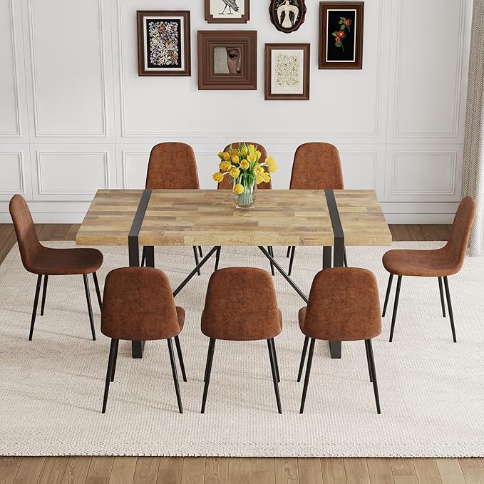9 Piece Dining Table Set,Dining Room Table Set for 8,71'' Kitchen Table and PU Leather Chairs Set of 8,8 Chair Dining Table Set for Kitchen Dining Room
