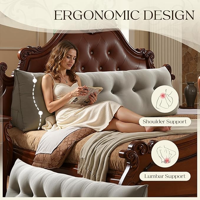 WOWMAX 85% Linen 15% Cotton Blend Headboard Pillow – King Size Reading Wedge Backrest for Bed, Handmade Firm Support Bolster Cushion with Removable Cover, Premium Bed Rest Pillow, Black