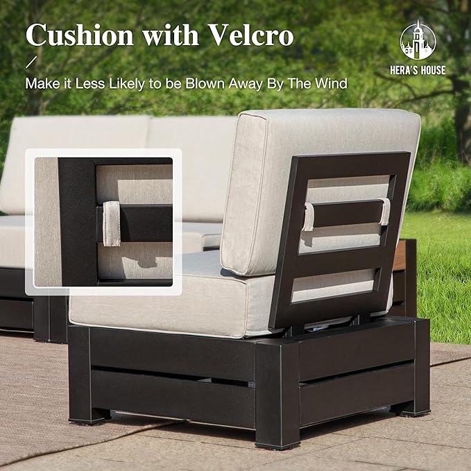 HERA'S HOUSE Patio Furniture Set 6-Piece, All Weather Outdoor Sectional Sofa with Coffee Table & Side Table, 5.9" Thick Waterproof Cushions, Modular Conversation Set for Garden, Deck, Backyard