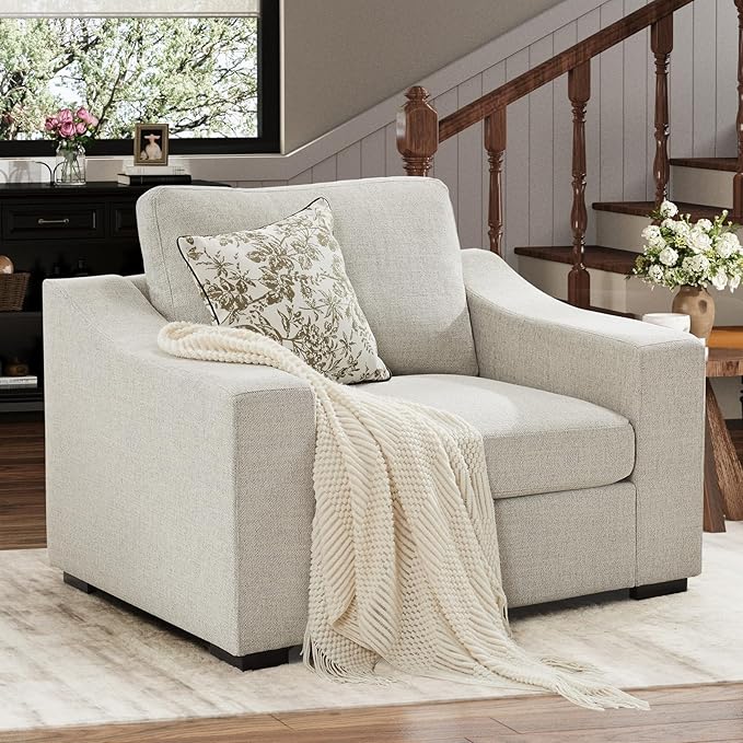 ABCASA 47" W Oversized Accent Chair, Comfy Upholstered Sofa Chair with Large Seat and Wide Armrest, Pet-Friendly Modern Lounge Armchair for Living Room/Apartment/Bedroom, Premium Linen, Oatmeal