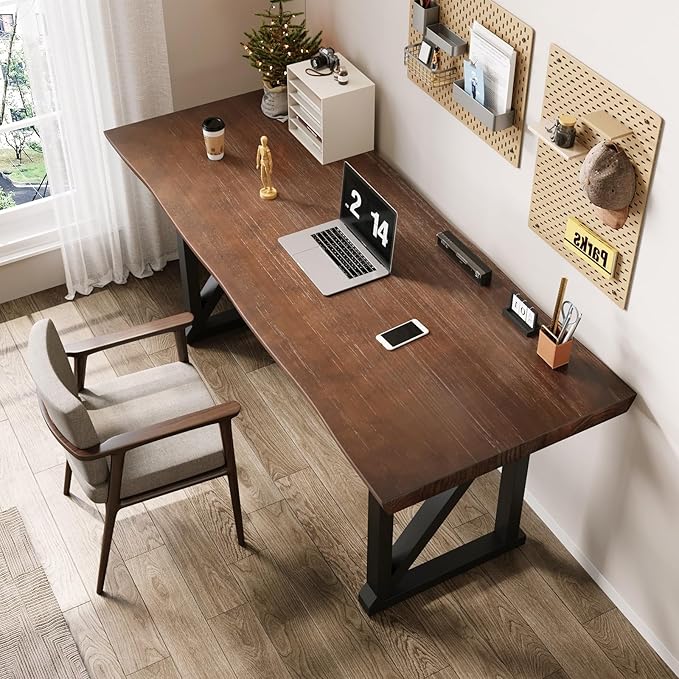 Solid Wood Rustic Style 47-inch Computer Desk - Large Office Desk for Home Office, Modern and Simple Design, Ideal for Study, Writing, Dining