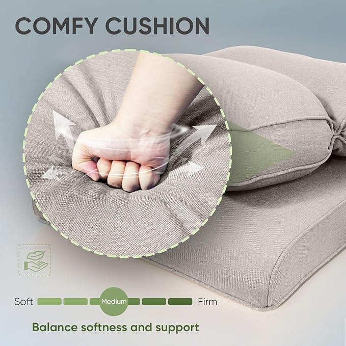 Outdoor Chair Cushion Set, 25 x 22 Deep Seat Cushion, Patio Chair Cushions for Outdoor, Include 1 Seat Cushion and 1 Back Cushion, Beige