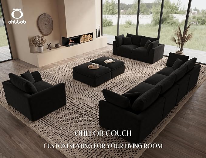 48.6" Single Sofa, Small Boneless Couches for Living Room, Cloud Couch for Bedroom, Office, Black