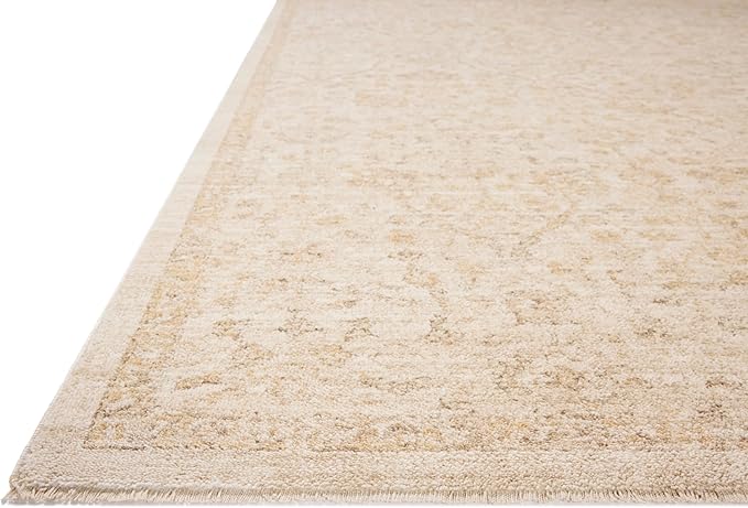 Loloi Chris Loves Julia Palma Collection PLM-01 Ivory/Sand 5'-3" x 7'-6" Fringe Area Rug Vintage Style Boho Living Room Bedroom Carpet