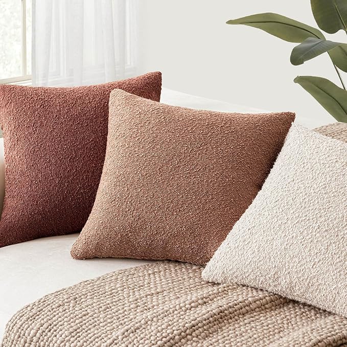 Foindtower Pack of 2 Textured Boucle Throw Pillow Covers Accent Solid Pillow Cases Cozy Soft Decorative Couch Cushion Case for Chair Sofa Bedroom Living Room Home Decor 20x20 Inch Dusty Orange Hazel