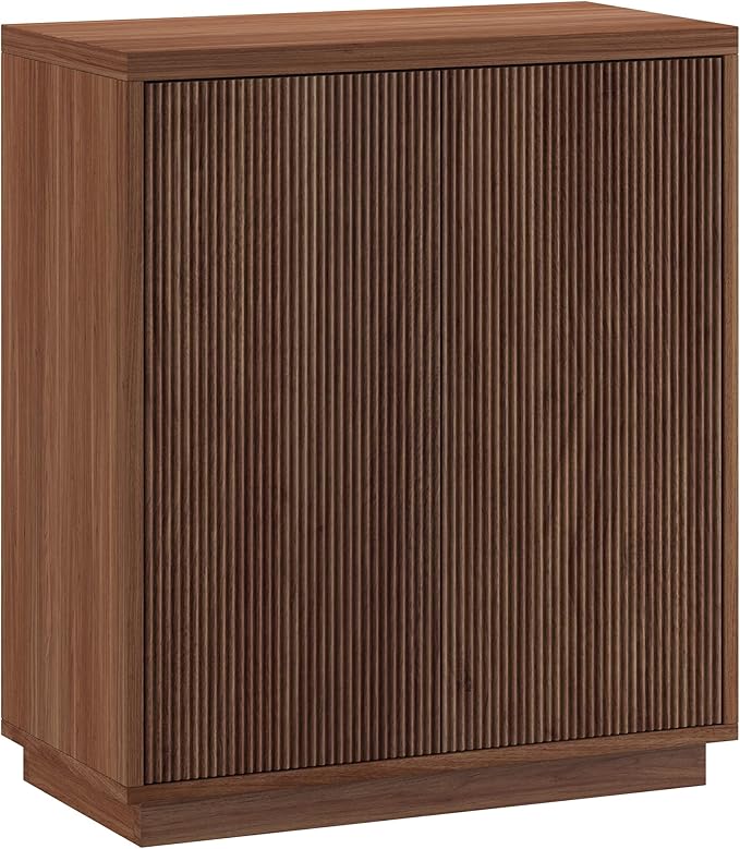 Henn&Hart 28" Fluted Wooden Accent Cabinet, Modern Ribbed Sideboard Buffet Cabinet with 2 Doors and an Adjustable Shelf for Living Room, Dining Room, Bedroom or Entryway, Satin Walnut