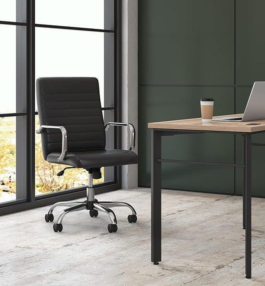 HON Sadie Executive Chair, Ergonomic Leather Office Chair with Chrome Arms and Back Support, for Computers, Desks, Home Offices, 360 Swivel, Black