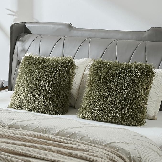 FUTEI Olive Green Decorative Throw Pillow Covers 18x18 Inch Set of 2,Soft Cozy Faux Fine Wool Textured Cushion Case,Modern Home Luxury Decor for Couch Bed Living Room