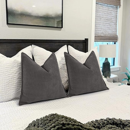 ZWJD Rustic Gray Pillow Covers 16x16 Set of 2 Chenille Throw Pillow Covers with Elegant Design Soft and Luxurious Decorative Throw Pillows for Couch, Bed, and Home Decor