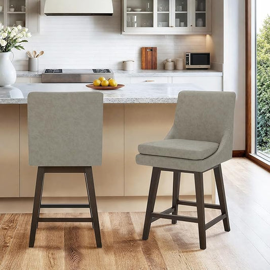 CHITA Counter Height Swivel Barstool, FSC Certified Upholstered Bar Stool, 26.8" H Seat Height, PU Leather in Stone Gray