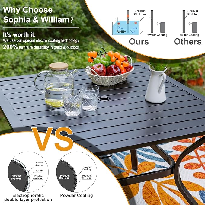 Sophia & William 5 Pieces Patio Furniture Set for 4, Metal Patio Outdoor Dining Set, Square Patio Dining Table and Swivel Chairs with Seat Cushions, Conversation Bistro Set for Garfden, Yard, Poolside