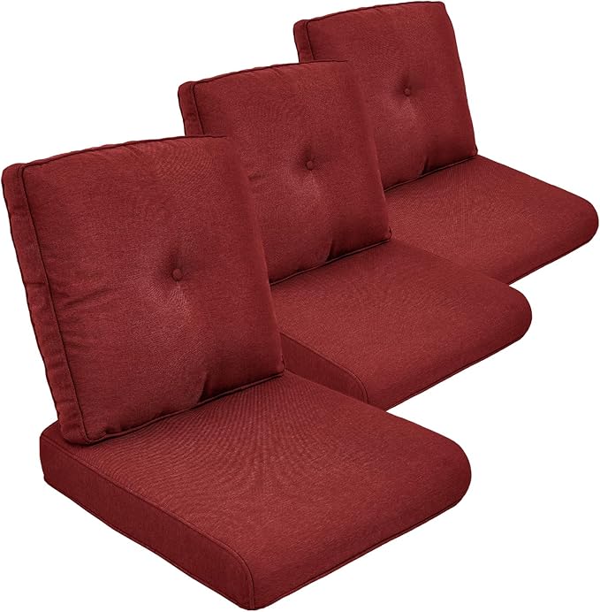 Outdoor Chair Cushion Set of 3, Waterproof Outdoor Seat Cushions 25x22, Patio Chair Cushions for Outdoor Furniture, Couch Cushion Replacement, Include 3 Back & 3 Seat Cushions, Button/Red