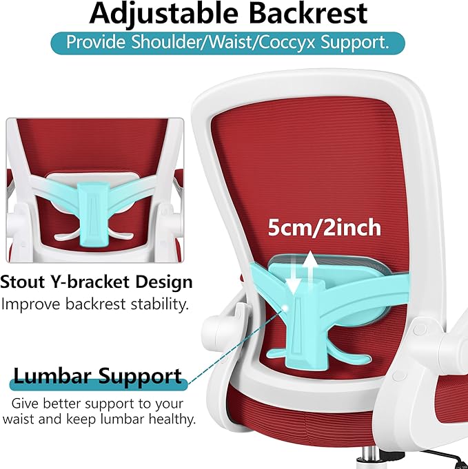 FelixKing Office Chair, Ergonomic Desk Chair Breathable Mesh Chairs Adjustable High Back Lumbar Support Flip-up Armrests, Executive Rolling Swivel Comfy Computer Chairs Home Office Fire Brick
