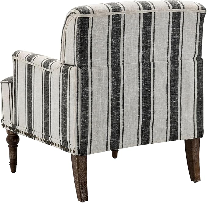 UIXE Stripe Accent Chair, Modern Upholstered Armchair in Fabric for Living Room, Nailhead Trim Club Arm Chair Comfy Single Sofa Bedroom Reading Seat with Wood Legs - Black