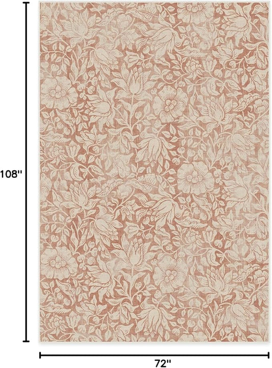 RUGGABLE x Morris & Co Washable Area Rug – Mallow Rust Red 6x9, Stain-Resistant, Non-Slip – Medium Machine Washable Rugs for Living Room, Bedroom, Hallway, Entryway & Office–with Standard Pad