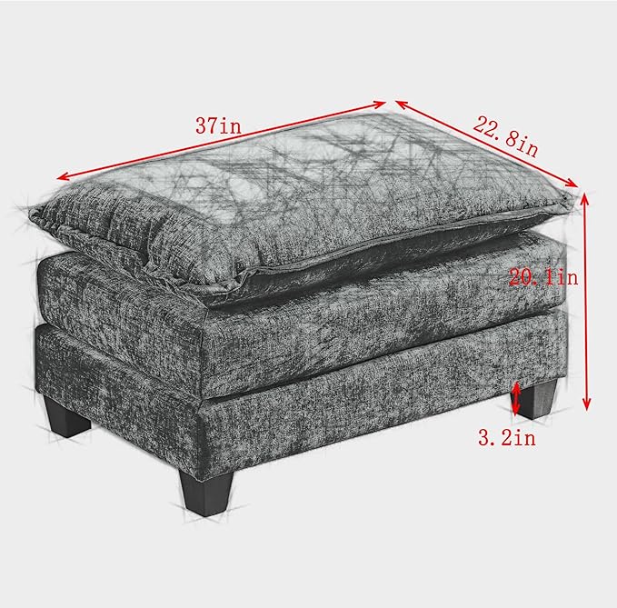 Aoowow Matching Ottomans for Cloud Sofas,Modern Chenille Upholstered Ottoman for Living Room Bedroom,Fluffy Footstool Extention for The Cloud Couches,Soft Comfy Cushioned Footrest (Blue, Ottoman)