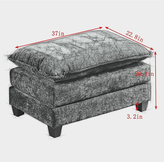 Aoowow Matching Ottomans for Cloud Sofas,Modern Chenille Upholstered Ottoman for Living Room Bedroom,Fluffy Footstool Extention for The Cloud Couches,Soft Comfy Cushioned Footrest (Green, Ottoman)