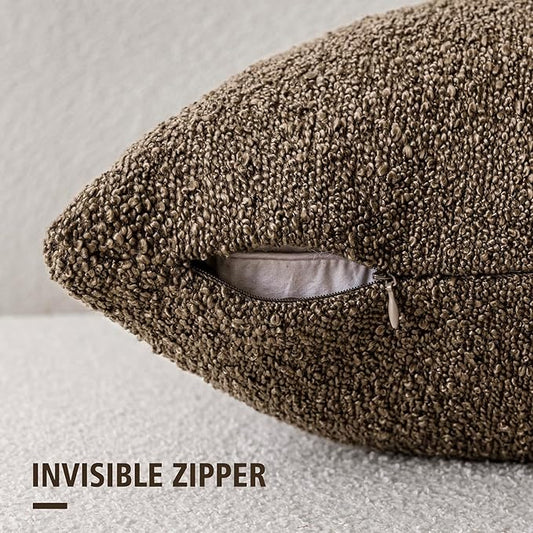 Foindtower Set of 2, Decorative Textured Boucle Throw Pillow Covers Accent Solid Pillow Cases Neutral Soft Cozy Couch Cushion Case for Chair Sofa Bedroom Living Room Home Decor 16x16 Inch Light Brown