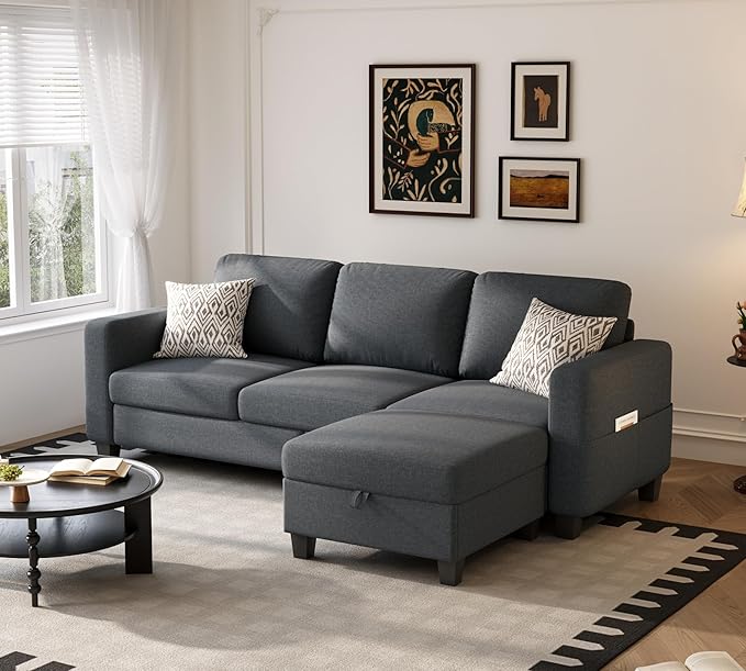 Youmumeub 79''Sectional Couch Couches for Living Room - L-Shaped 4-Seater Deep Sectional Sofa,Removable Covers,Suitable for The Living Room, Apartment or Office-Dark Gray