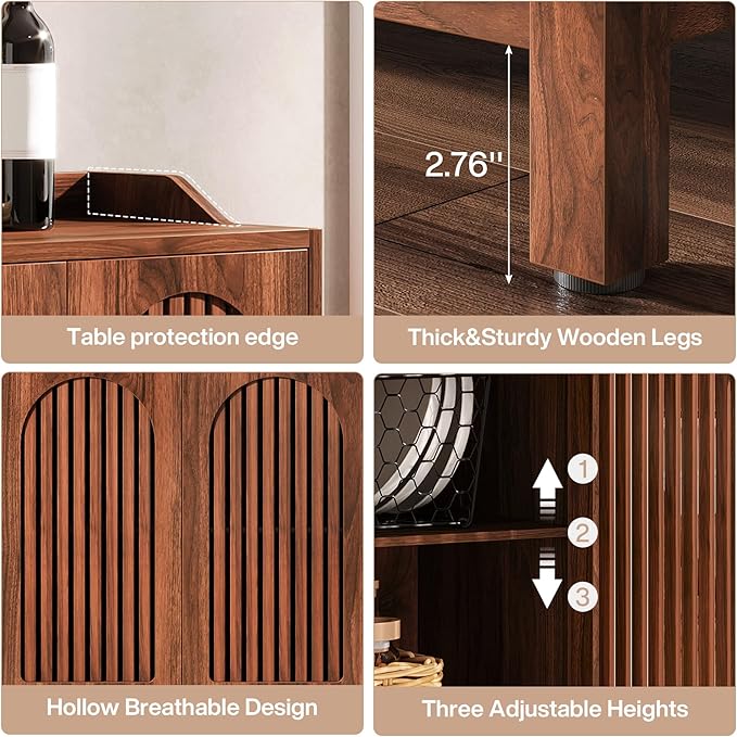 Tribesigns 57" Buffet Cabinet with Storage, Walnut Farmhouse Sideboard Cabinet with Doors & Shelves, Freestanding Wooden Accent Sideboard for Dining Room, Kitchen, Living Room