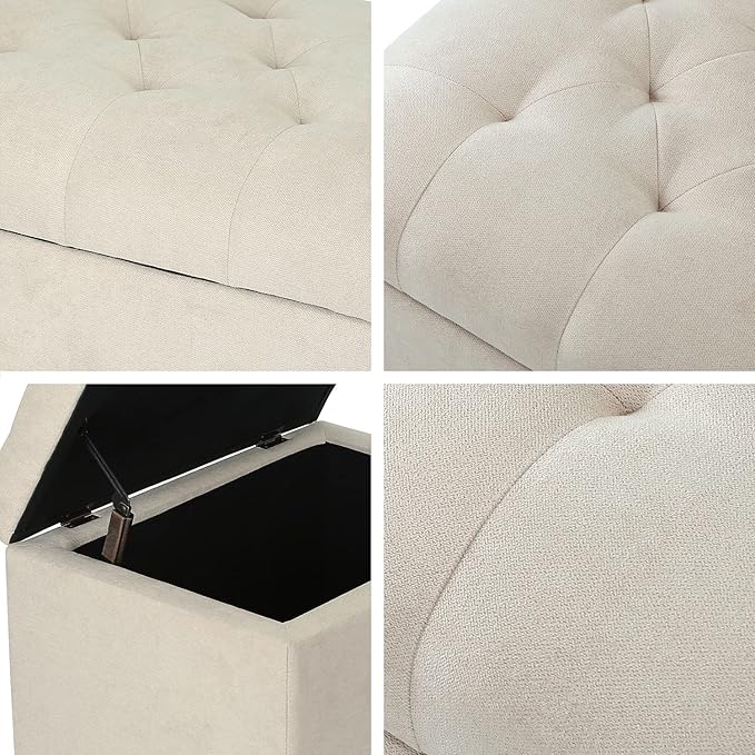 Joveco Storage Ottoman, 24" Fabric Rectangle Tufted Bench Foot Rest Stool for Living Room Bedroom, Beige