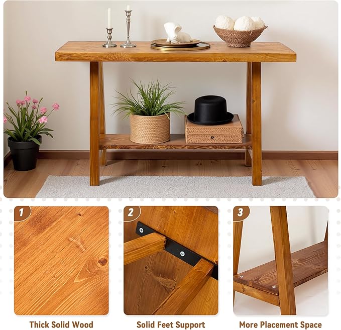 Warmiehomy Solid Wood Bench, 30” Rustic Farmhouse Entryway Bench for Living Room Dining Room Hallway Closet Room, Indoors & Outdoors Bench