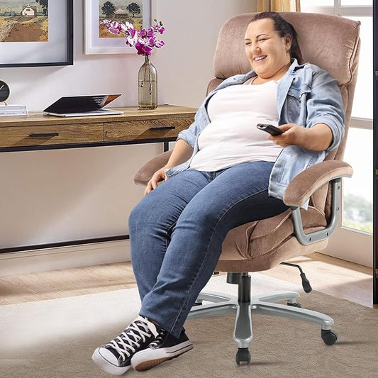 CLATINA Big and Tall Executive Office Chair, Extra Wide Seat, 800 LBS Capacity Heavy Duty Ergonomic Cloth Desk Chair with Wheels and Padded Armrests, High Back Fabric Computer Task Chair, Brown