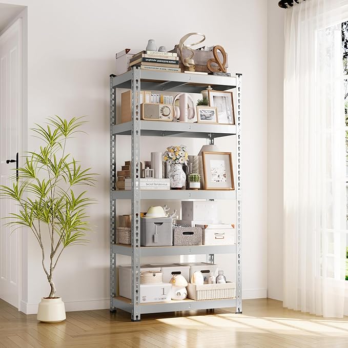 Yaheetech Storage Shelves 5 Tier Garage Shelving Heavy Duty Garage Shelves Adjustable Metal Shelving Unit Utility Rack Industrial Shelving for Warehouse Pantry Closet, 27.5"W x 12"D x 60"H, Light Gray