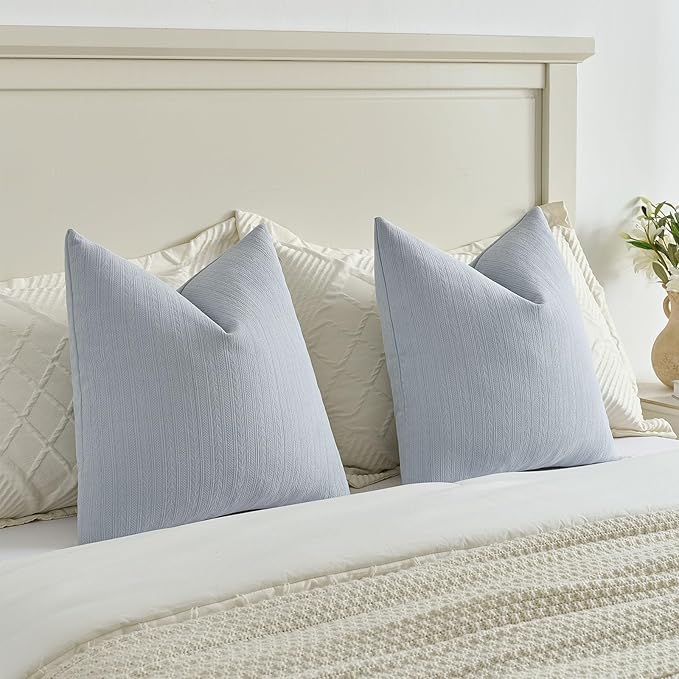 FUTEI Light Blue Decorative Throw Pillow Covers 18x18 Inch Set of 2,Soft Cozy Wheat Ear Striped Patterns Cushion Cases,Modern Home Decor for Couch Bed Living Room