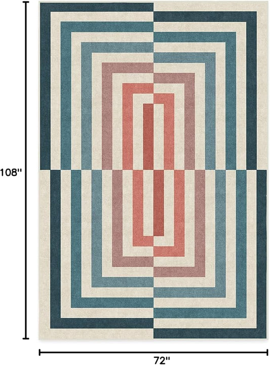 RUGGABLE x Jonathan Adler Washable Modern Area Rug – Op Art Teal 6x9, Stain-Resistant, Non-Slip – Medium Machine Washable Rugs for Living Room, Bedroom, Hallway, Entryway & Office–with Standard Pad