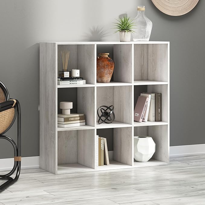 Signature Design by Ashley Paxberry Coastal 9 Cube Storage Organizer or Bookcase, Whitewash