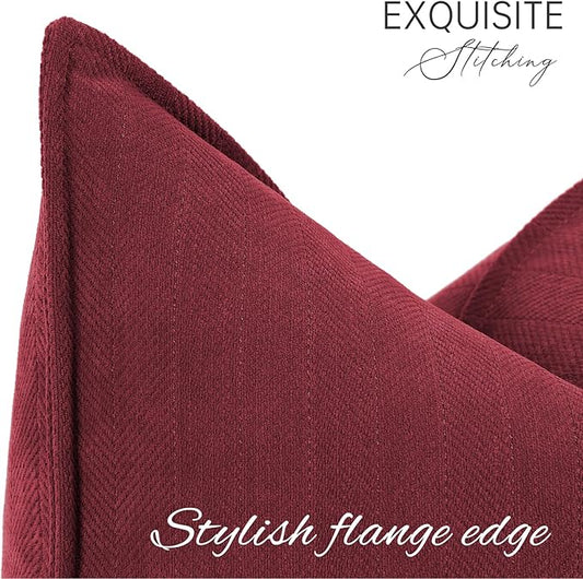 ZWJD Burgundy Pillow Covers 18x18 Set of 2 Chenille Throw Pillow Covers with Elegant Design Soft and Luxurious Decorative Throw Pillows for Couch, Bed, and Home Decor