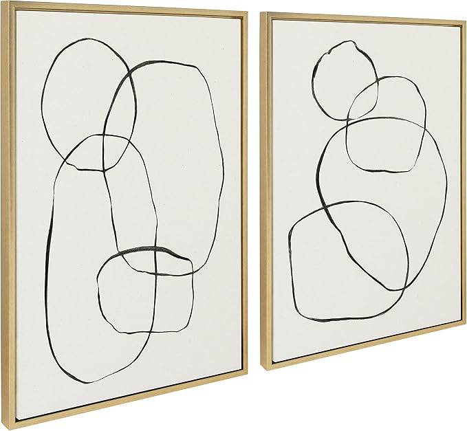 Kate and Laurel Sylvie Sylvie Modern Circles and Going in Circles Framed Linen Textured Canvas Wall Art Set by Teju Reval of SnazzyHues, 2 Piece 23x33 Gold Abstract Art Prints for Wall