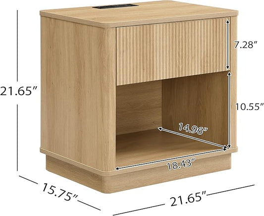 Christopher Knight Home Taria Modern Nightstand with Charging Station, Wooden Bedside Table/End Table with Outlet & USB Port for Bedroom/Living Room, Multipurpose Storage Cabinet with Drawers, Natural