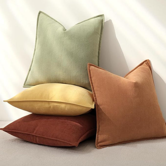 ZWJD Throw Pillow Covers 18x18 Set of 4 Chenille Pillow Covers with Elegant Design Soft and Luxurious Decorative Throw Pillows for Couch, Bed, and Home Decor
