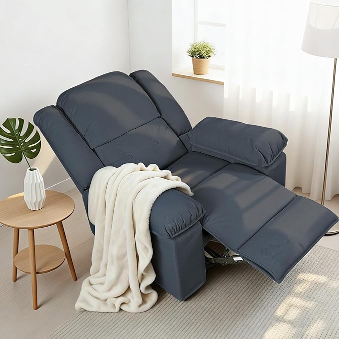 FLEXISPOT Massage Swivel Rocker Recliner Chair for Adults, Rocking Chair Nursery with Massage and Heat, USB Charging Port, 360° Swivel Recliner for Living Room Bedroom Nursery, Blue Gray (XRC2)