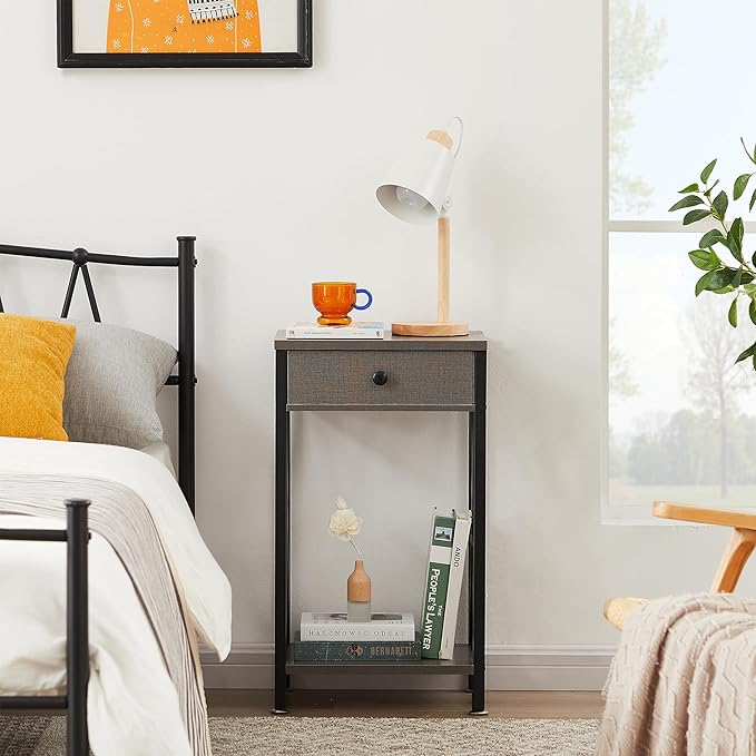 VECELO Tall Nightstand Set of 2,27.6 inch Wooden End Table with Metal X-Frame,Side Table with Drawer and Storage Shelf for Living Room Bedroom Entryway Small Spaces