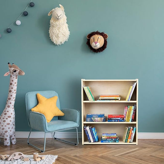 3-Shelf Bookcase, Montessori Bookshelf and Storage Unit in Birch Plywood, Arts & Crafts Supplies Organizer for Toddlers (36")