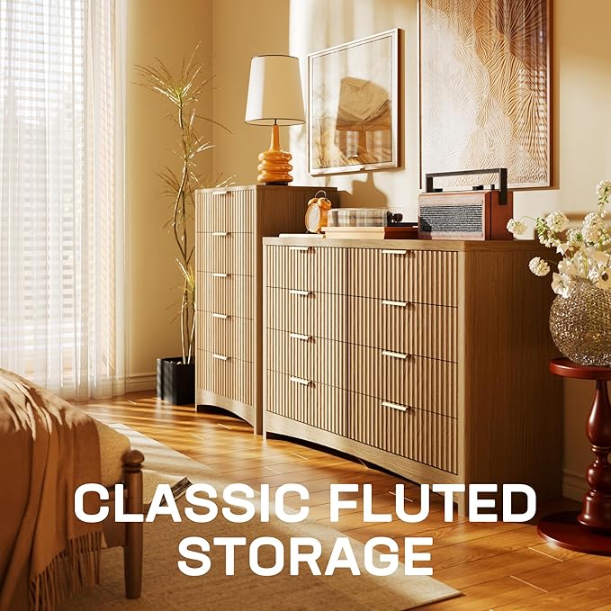 Marsail 8 Drawer Wooden Dresser with Smooth-Glide Drawers, Modern Storage Solution for Bedrooms, Living Rooms, and Hallways, Featuring Large Capacity and an Elegant Natural Wood Finish, Natural Oak