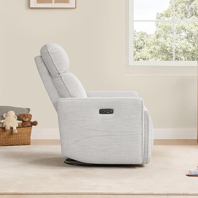CHITA Electronic Power Recliner Chair Swivel Glider, FSC Certified Modern Nursery Rocking Chair with USB and Type-C Ports, Ivory
