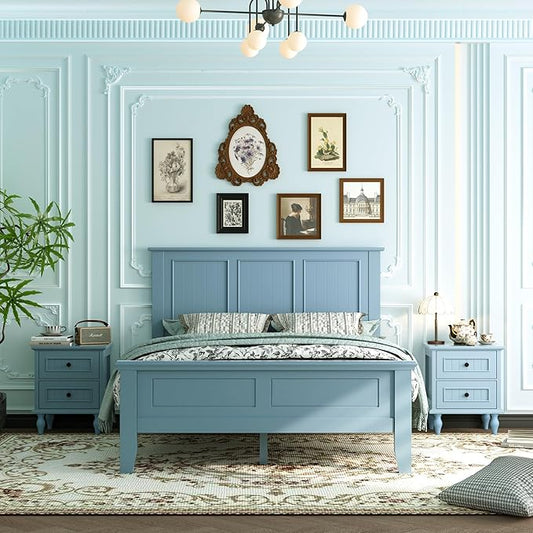 Scurrty Antique Style Wood Headboard Queen Size, Modern Headboard with Vintage Wood Frame, Bedroom Furniture (Blue)