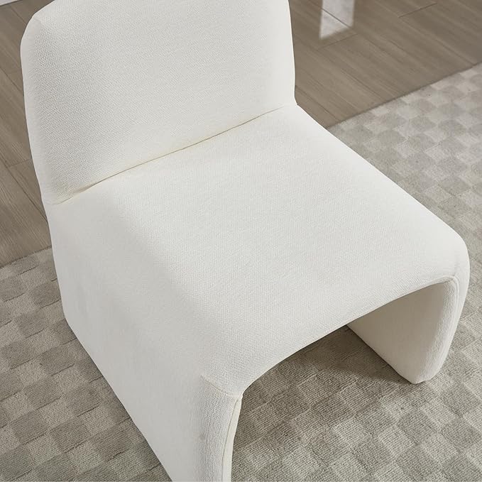 Accent Reading Chair with Ottoman, Chenille Upholstered Comfy Armless Accent Chair with Footrest Modern Side Lounger for Living Room Bedroom, White