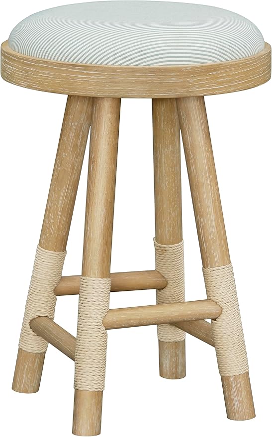 Livabliss x Becki Owens Esmarca Modern Coastal Stool, Blue/Tan, 26" H 17" W 17" D